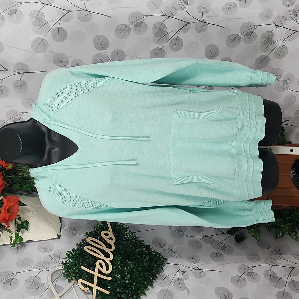 Athleta Lightweight Knit Hoodie - Mint Pointelle Accent - Picture 3 of 8